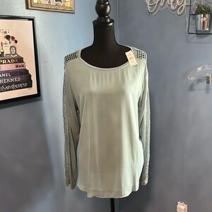 Loft knit long sleeve top blue/green